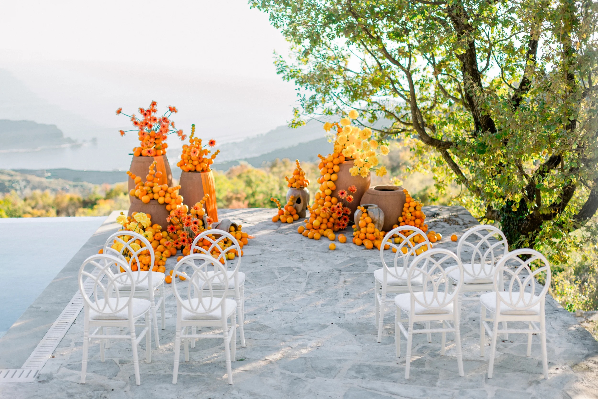 Flottie wedding floral design and organisation for "Citrus Muse" citrus-inspired outdoor ceremony at Villa Mona Lisa
