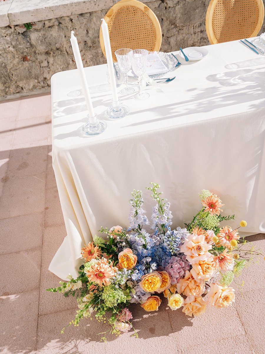 Flottie wedding ceremony decor and organisation for "Heritage of Love" celebration with bride and groom at Heritage Grand Perast Montenegro