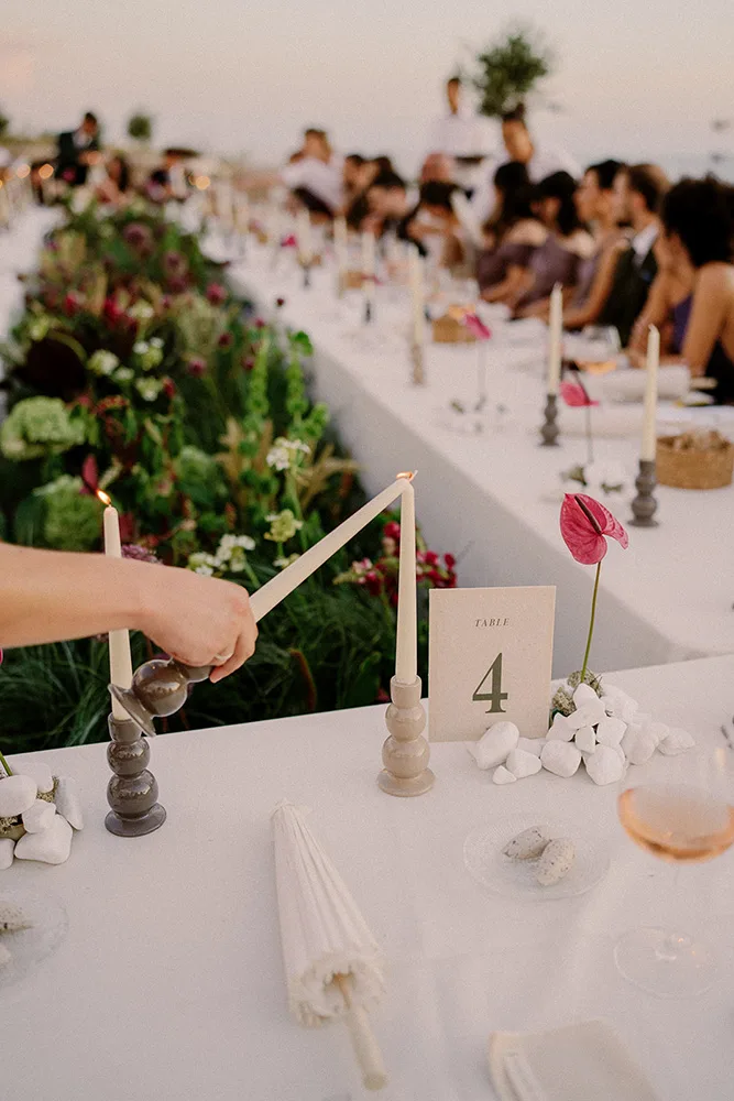 Luxury wedding table setting with floral centerpieces, Mamula Island venue