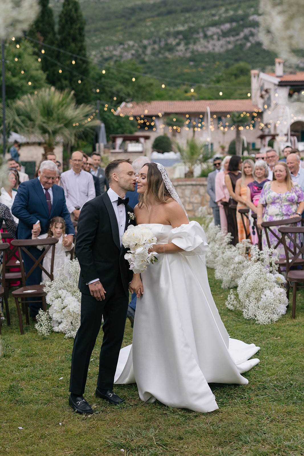 Flottie wedding floral design for "A Garden Vow": close-up of bride's bouquet and decor organisation at Talici Hill Villa in Montenegro