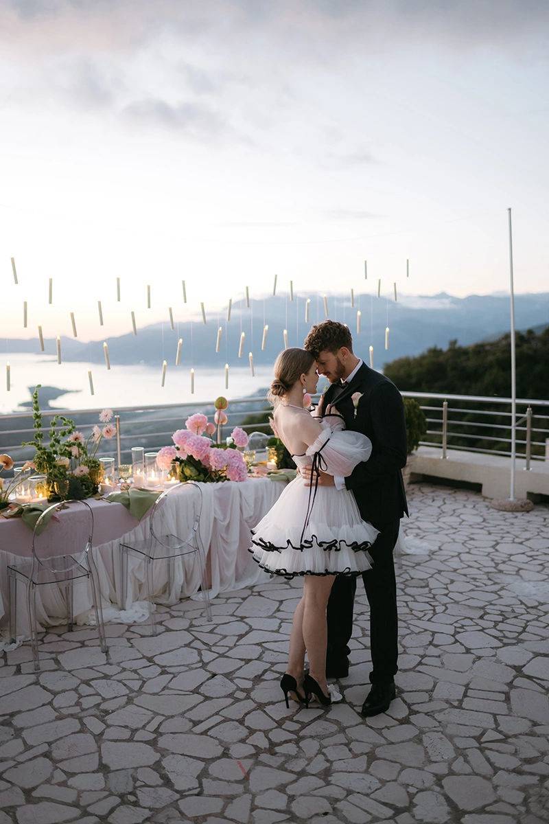 Flottie wedding ceremony decor and organisation for "Where Light Lingers" celebration with bride and groom at Talici Hill Villa Montenegro