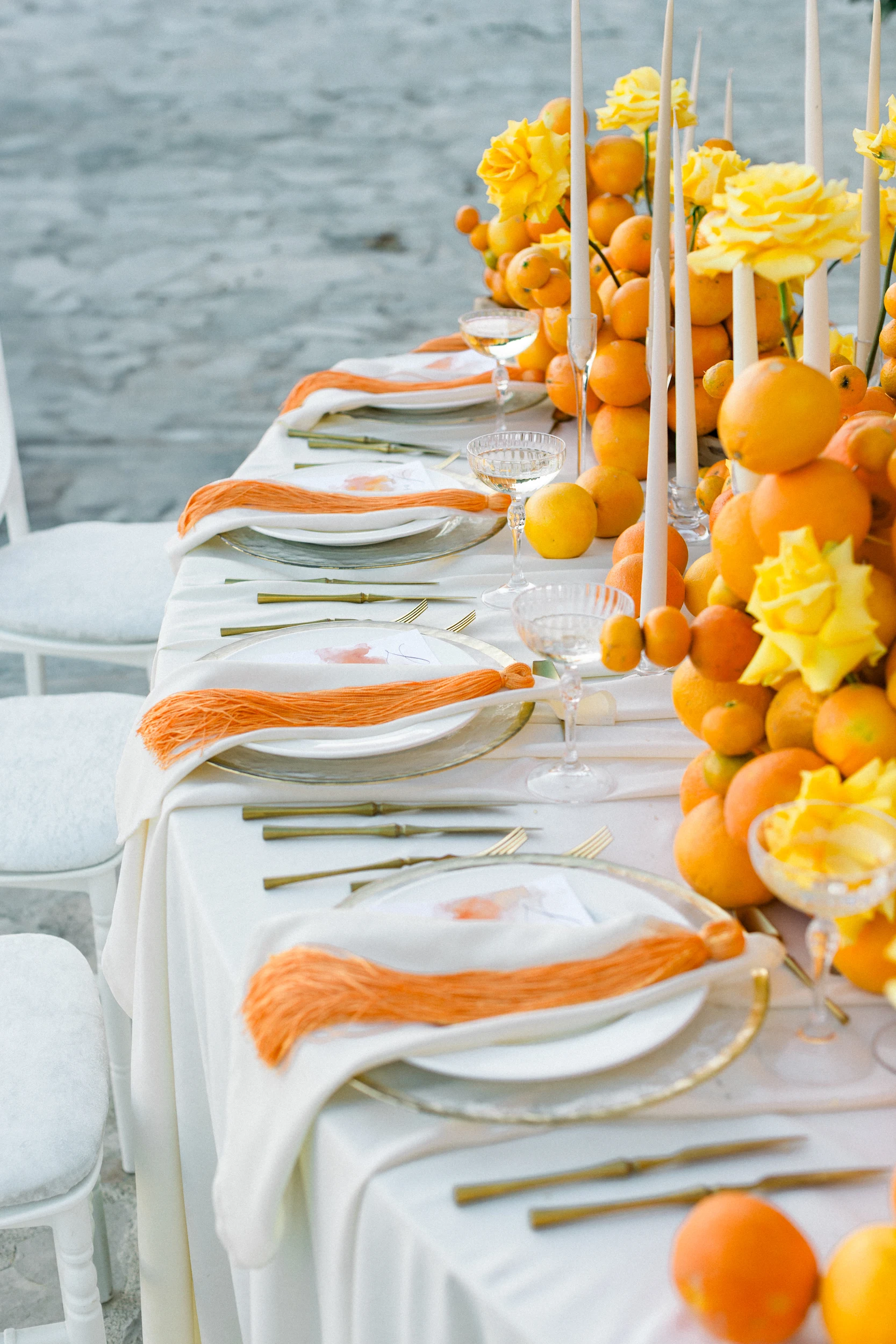 Flottie wedding ceremony decor and organisation for "Citrus Muse" celebration with bright fruit and flower styling at Villa Mona Lisa Montenegro