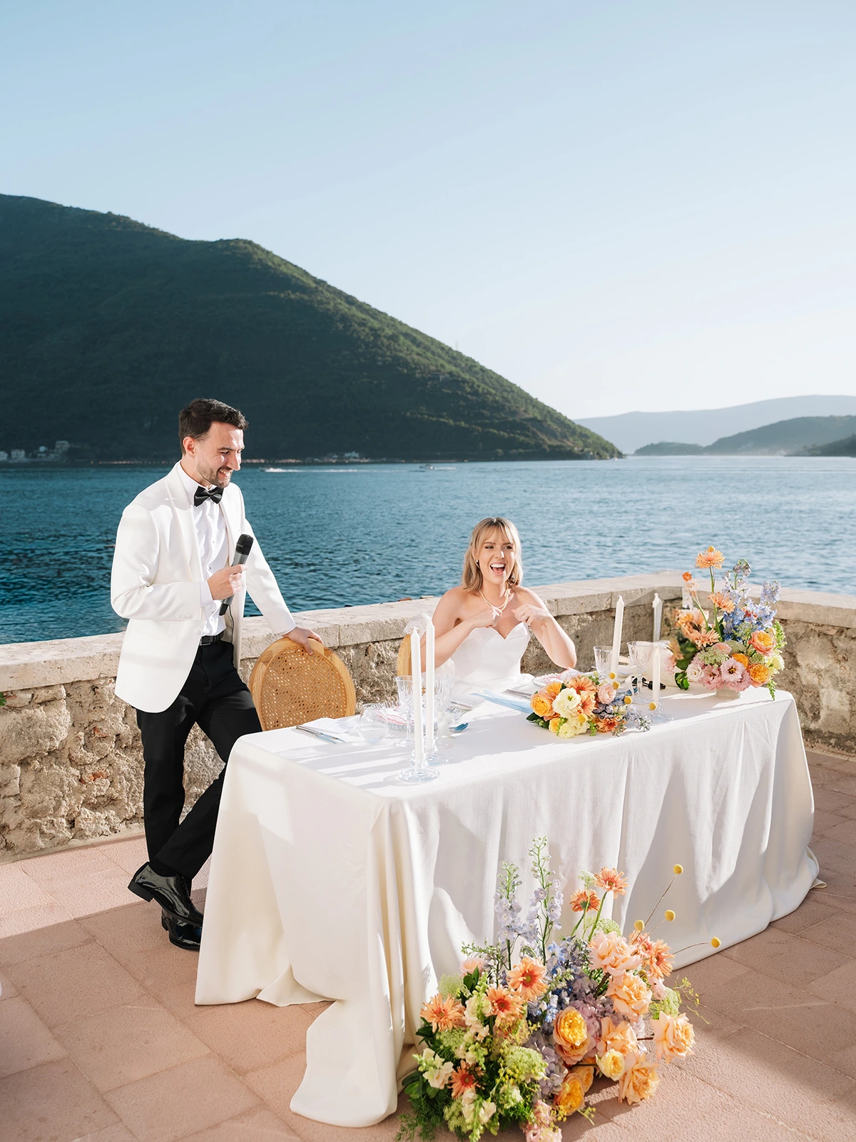 Flottie wedding ceremony decor and organisation for "Heritage of Love" celebration with bride and groom at Heritage Grand Perast Montenegro