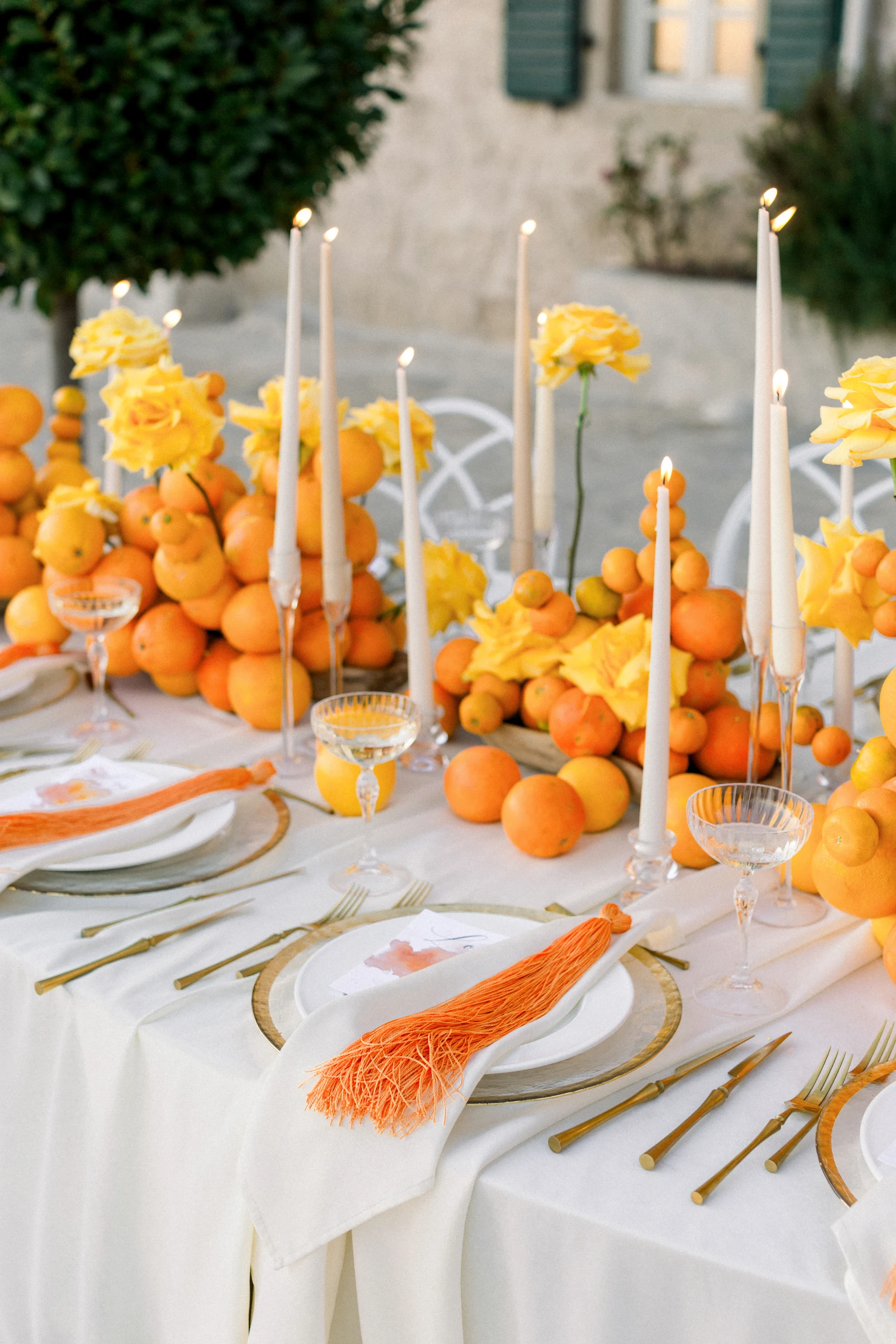 Flottie wedding ceremony decor and organisation for "Citrus Muse" celebration with bright fruit and flower styling at Villa Mona Lisa Montenegro