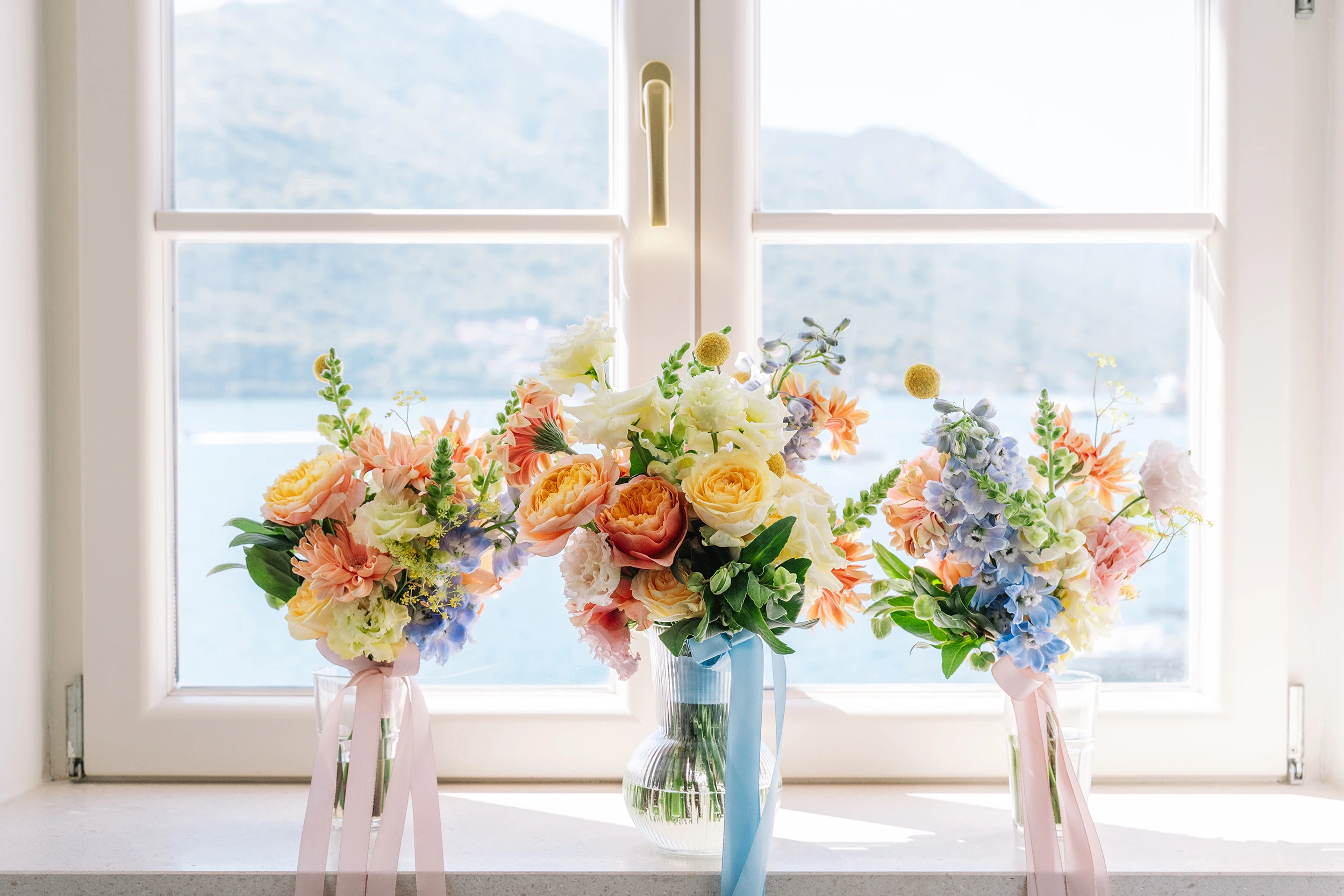 Flottie wedding floral design for "Heritage of Love": close-up of bride's bouquet and decor organisation at Heritage Grand Perast in Montenegro