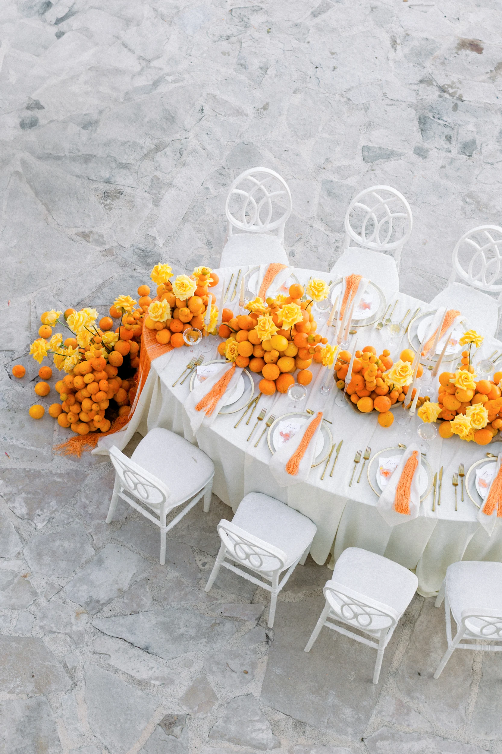 Flottie wedding ceremony decor and organisation for "Citrus Muse" celebration with bright fruit and flower styling at Villa Mona Lisa Montenegro