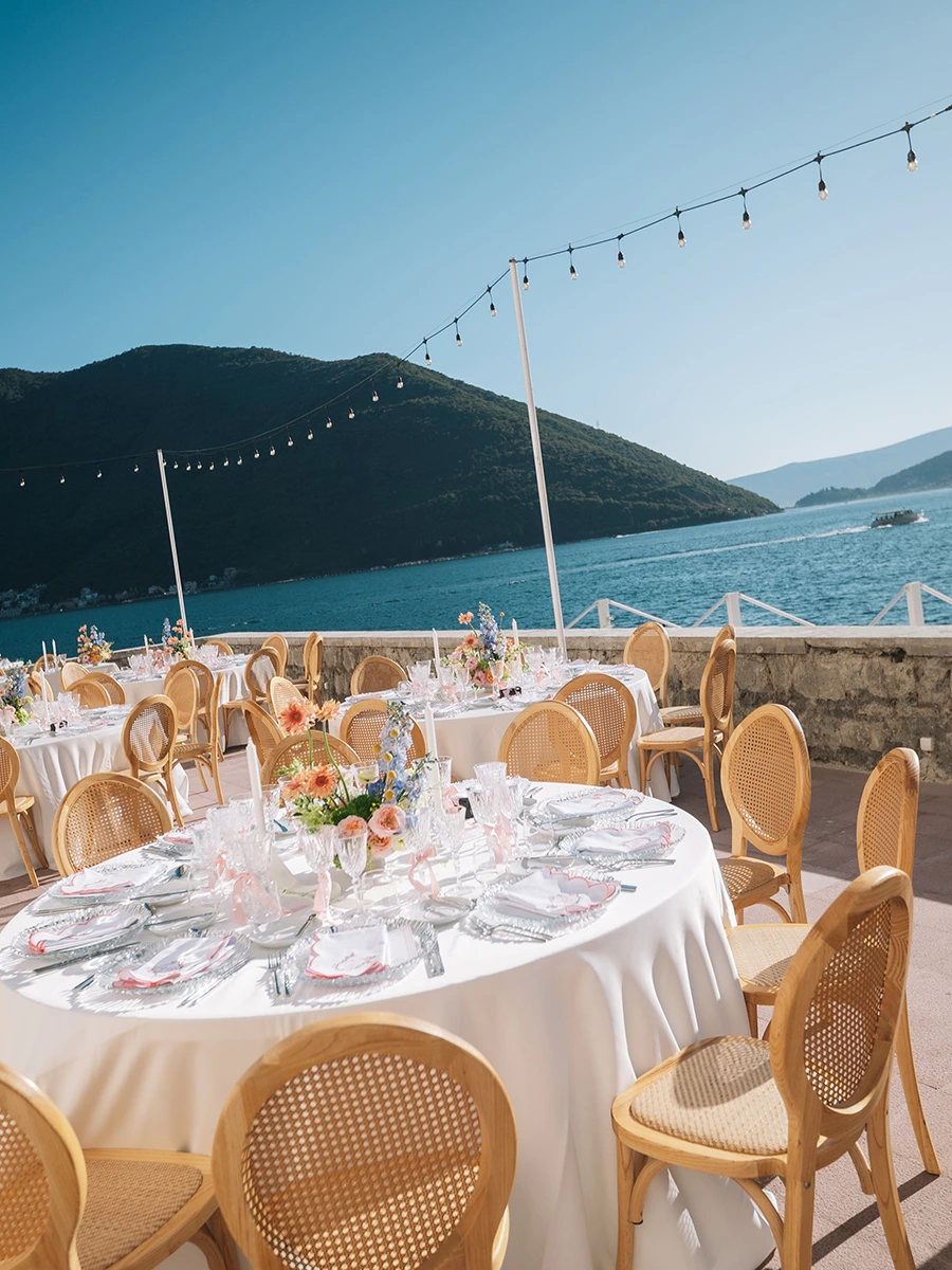 Flottie wedding ceremony decor and organisation for "Heritage of Love" celebration with bride and groom at Heritage Grand Perast Montenegro
