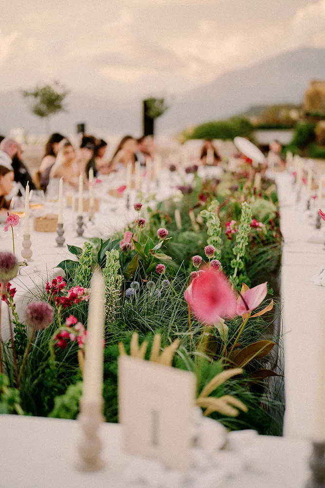 Luxury wedding table setting with floral centerpieces, Mamula Island venue