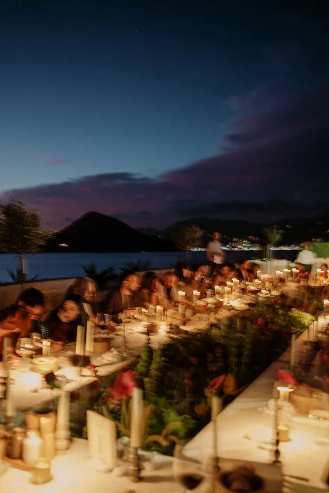 Luxury wedding table setting with floral centerpieces, Mamula Island venue
