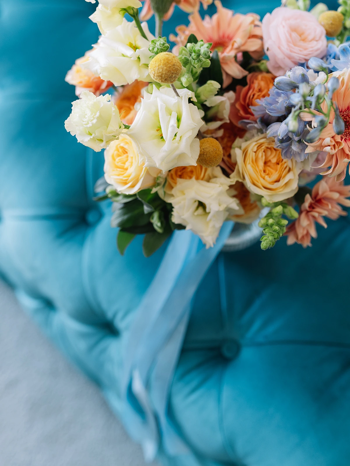Flottie wedding floral design for "Heritage of Love": close-up of bride's bouquet and decor organisation at Heritage Grand Perast in Montenegro