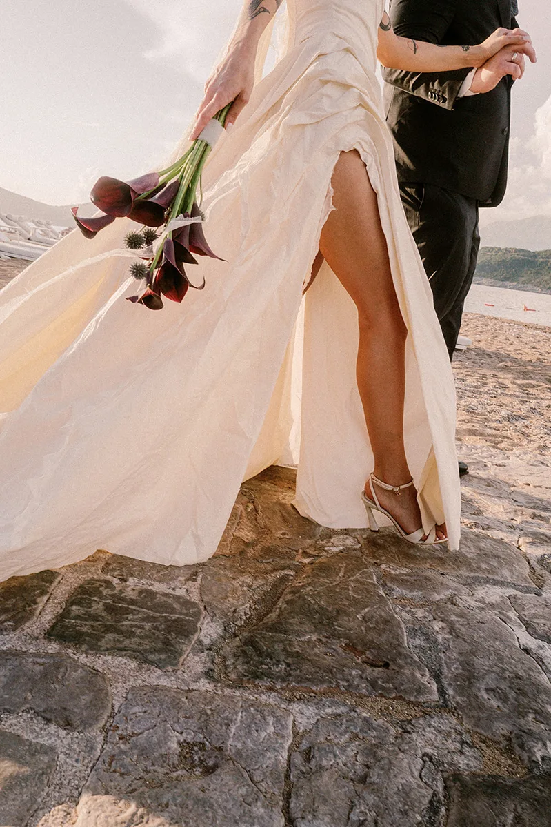 Moody and rich berry-toned bridal bouquet, wedding on Mamula Island Montenegro