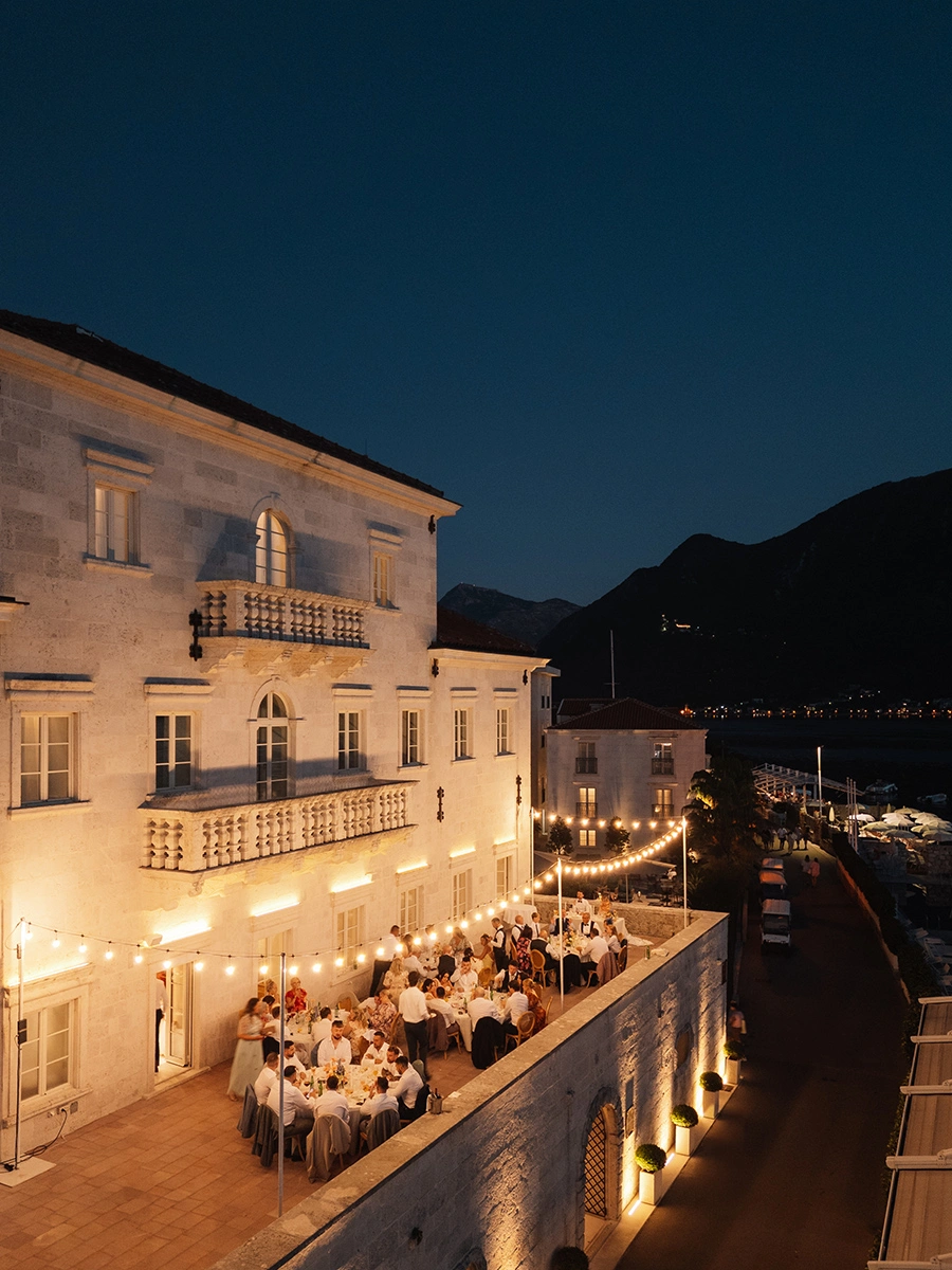 Flottie wedding ceremony decor and organisation for "Heritage of Love" celebration with bride and groom at Heritage Grand Perast Montenegro