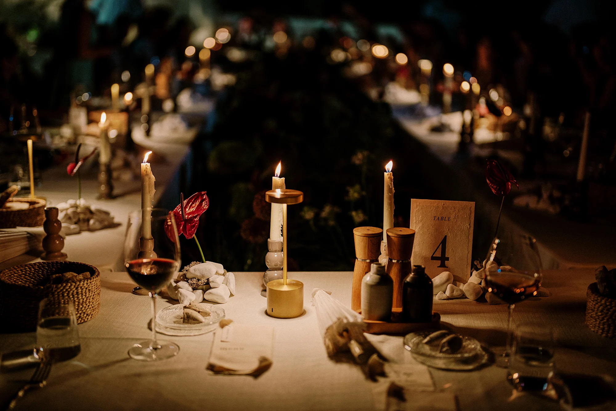 Luxury wedding table setting with floral centerpieces, Mamula Island venue