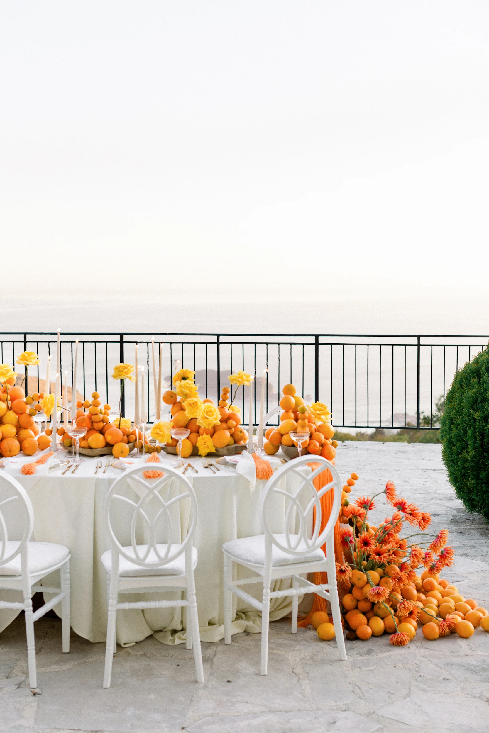 Flottie wedding ceremony decor and organisation for "Citrus Muse" celebration with bright fruit and flower styling at Villa Mona Lisa Montenegro
