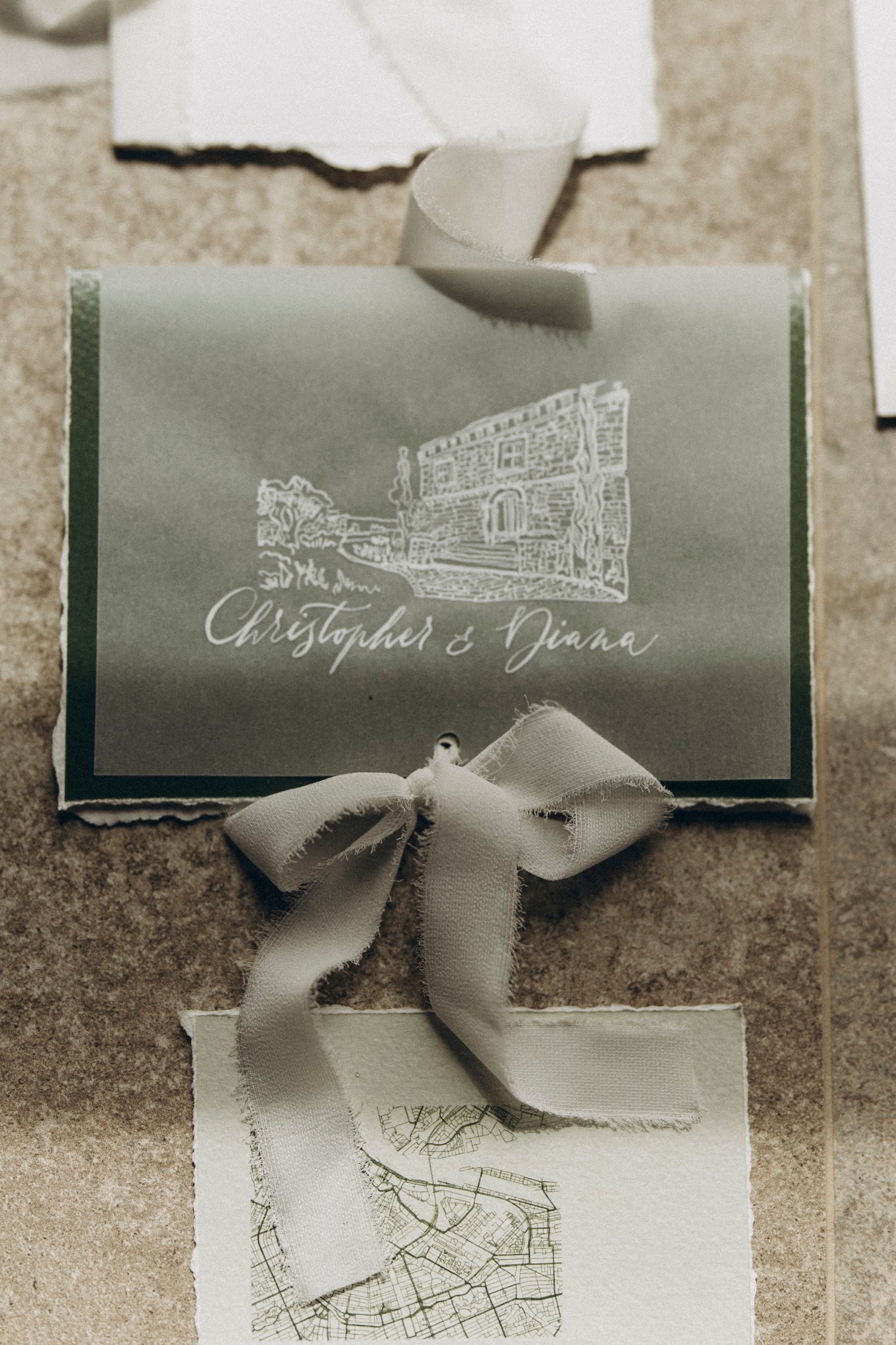 Flottie flower decor, wedding, and organisation at Borgo Lapis in Croatia: custom wedding stationery suite with illustrated venue details, calla lily, and botanical styling