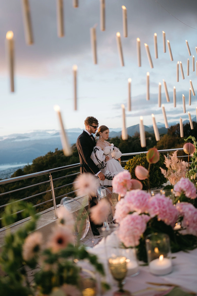 Flottie wedding ceremony decor and organisation for "Where Light Lingers" celebration with bride and groom at Talici Hill Villa Montenegro