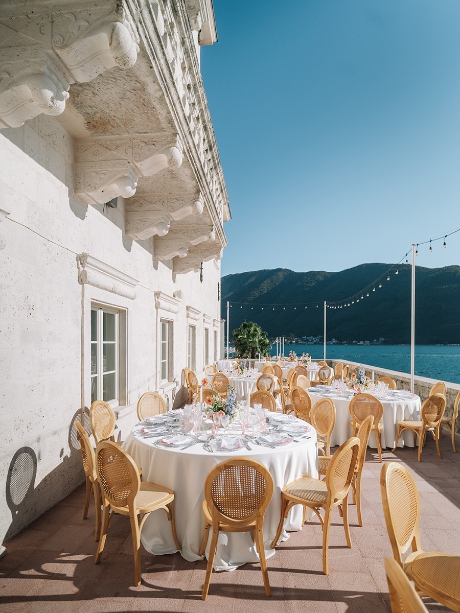 Flottie wedding ceremony decor and organisation for "Heritage of Love" celebration with bride and groom at Heritage Grand Perast Montenegro